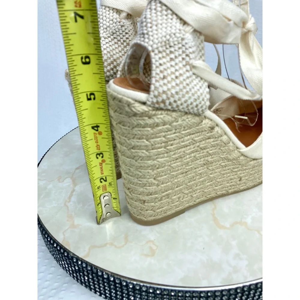 Polo Ralph Lauren Canvas Lace Up Espadrille Wedge Sandals Womens Sz 9 Ivory NWT